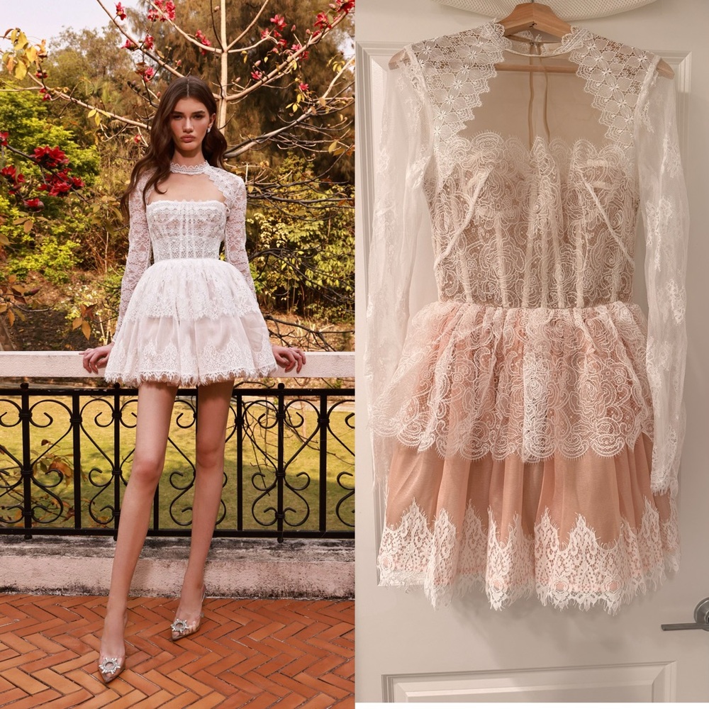 NWOT BRONX AND BANCO Daphne Ivory blush Long Sleeve Mini Dress - Picture 1 of 16